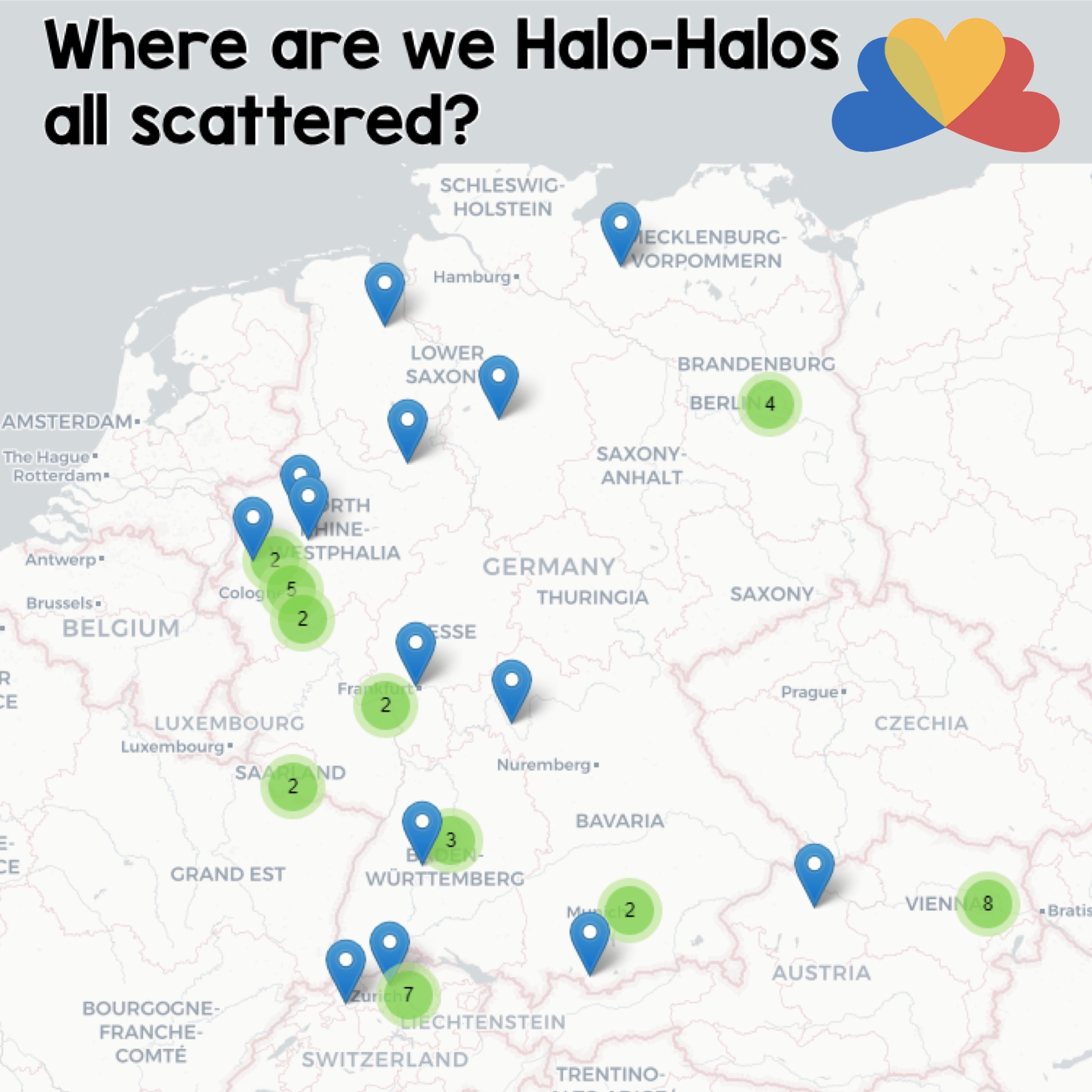 Where are all the Halo-Halos scattered across Europe?